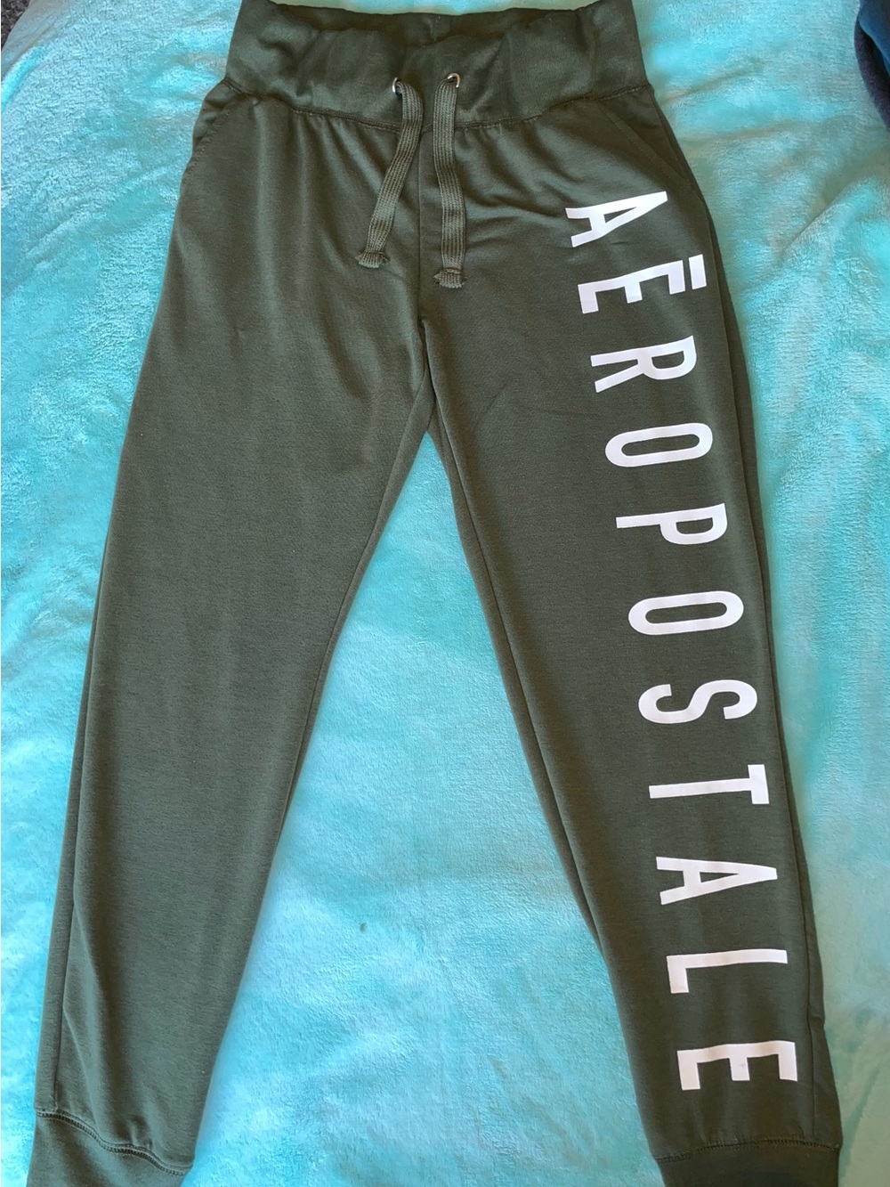 Aéropostale Olive Green Vertical Block Logo Fleece Joggers M - Picture 2 of 9